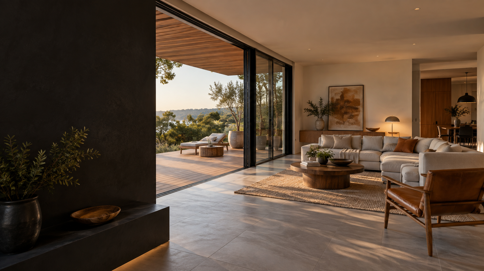 Ambiente residencial renovado com deck de madeira